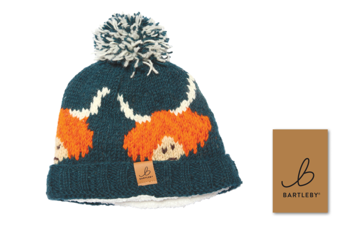 Wool Knit Bobble Hat - Highland Cow