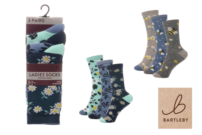 Ladies Socks, Floral Design, 3 Asstd