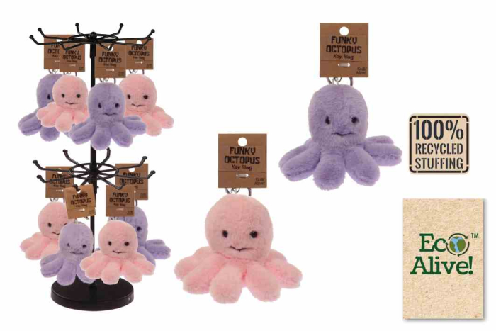 Octopus Plush Keyring - Eco Alive™, Assorted