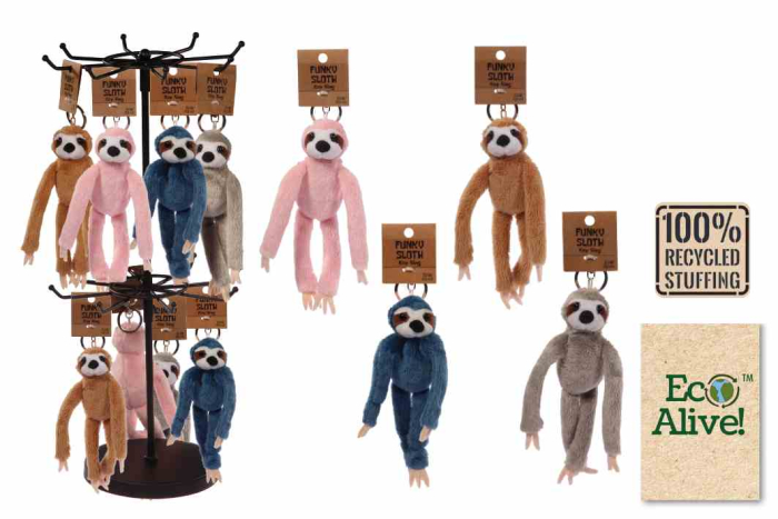 Sloth Plush Keyring, Assorted 